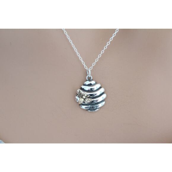 Sterling Silver Beehive Charm with Bronze Bee Silver Beehive Necklace - Picture 4 of 4